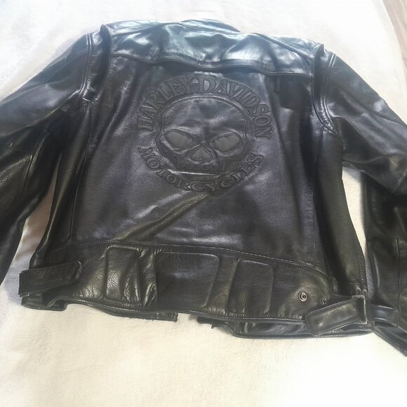 Mens Harley Davidson 3 in 1 reflective Willie G Skull Leather Jacket - Picture 9 of 14